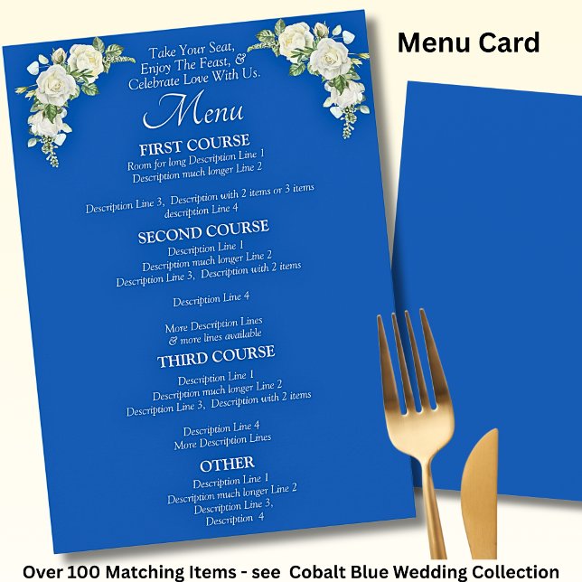 Cartão de Menu Maior - Rosas Azul e Brancas Cobalt (Criador carregado)