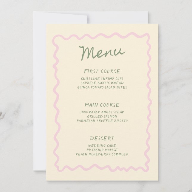Cartão de Menu Manuscrito Caprichoso Sage Rosa (Frente)