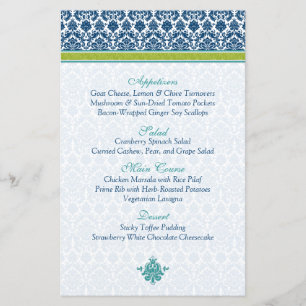 Cartão de Menu marinho Azul Verde para o Damasco T
