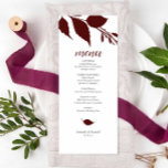 Cartão de Menu Maroon de Casamento Botânico<br><div class="desc">Este modelo de cardápio moderno faz parte da coleção de convites de luxo do Do Diga A Belle. A design apresenta folhas simples num simples tom de marrom. Personalize-os com itens de menu, nomes e data do evento. Perfeito para casamentos, chás de panela, jantadas de ensaio ou o que quiseres....</div>