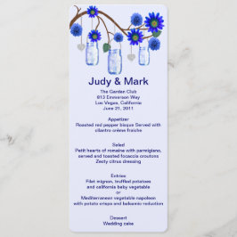 Cartão de Menu Mason Jars Flores Azuis