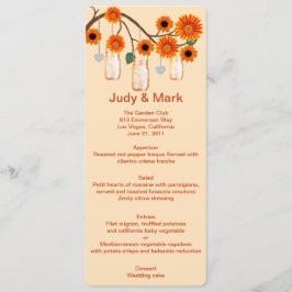 Cartão de Menu Mason Jars Flores Laranja