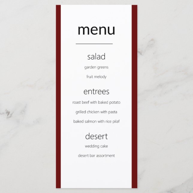 Cartão de Menu Moderno Simples Maroon e Casamento  (Frente)