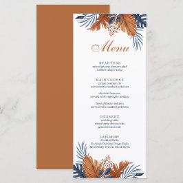Cartão de Menu Monstera Azul Meia-Noite Rústico
