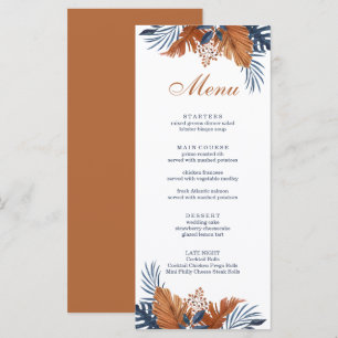Cartão de Menu Monstera Azul Meia-Noite Rústico