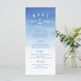 Cartão de menu náutico para o casamento de praia e