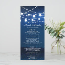 Cartão de Menu Noite Azul e Luzes Prateadas