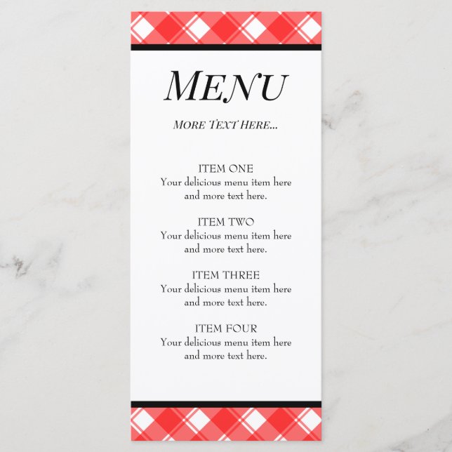 Cartão de Menu Personalizado com Padrão Xadrez Ver (Frente)
