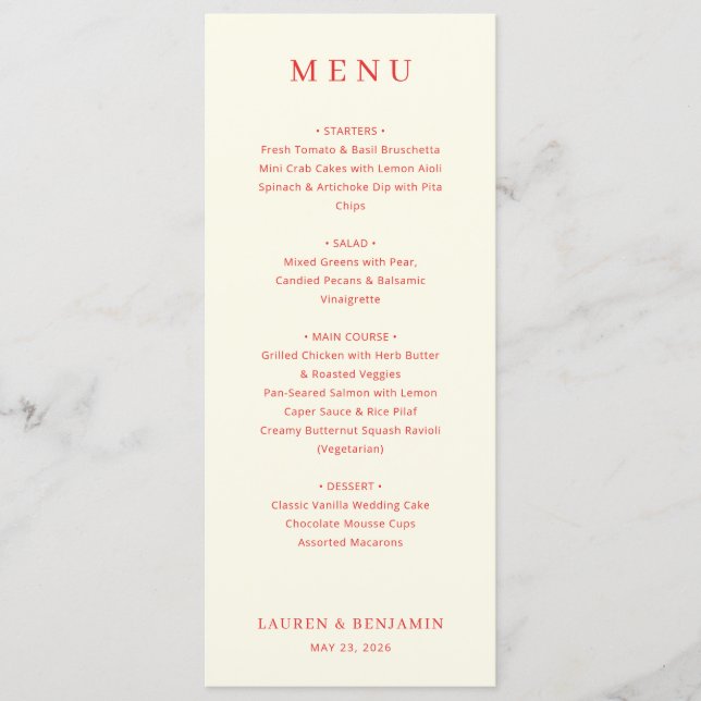 Cartão de Menu Pêssego Elegante (Frente)