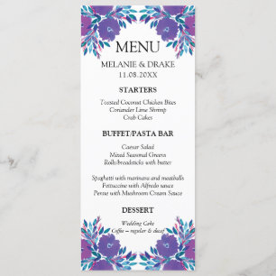 Cartão de Menu Pintado Pelas Flores Roxas
