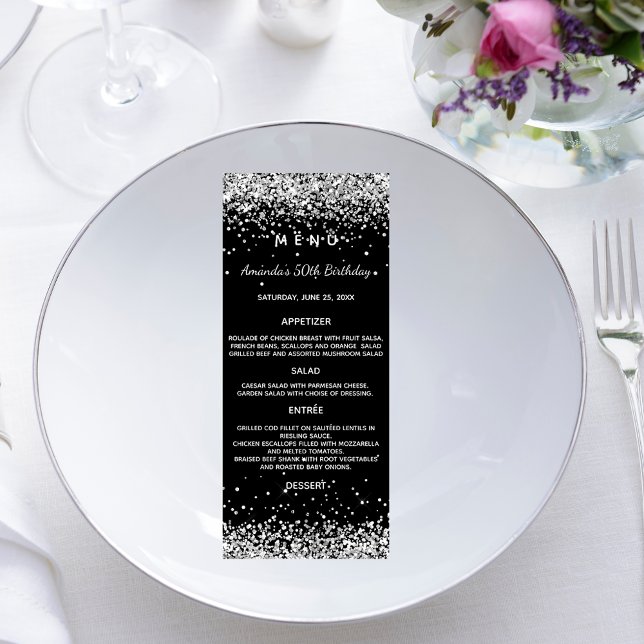 Cartão de menu prateado preto (Criador carregado)