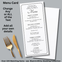 Cartão de Menu - Preto Branco - Adicione seus próp