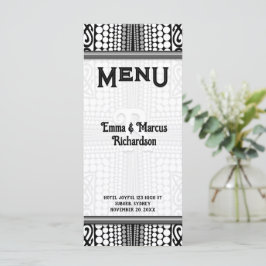 Cartão de Menu Preto Branco Borda Urbana Tribal Mo