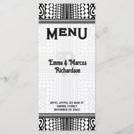 Cartão de Menu Preto Branco Borda Urbana Tribal Mo