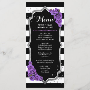 Cartão de Menu Preto Roxo Branco Prata