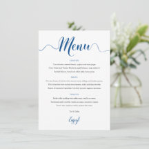 Cartão de Menu Real Blue Wedding 5x7