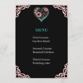 Cartão de Menu Recepção de Casamento Coração Quill