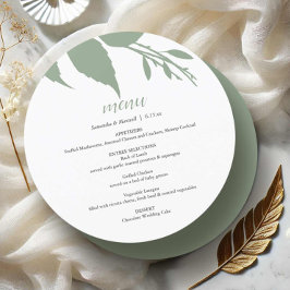 Cartão de Menu Redondo de Folhagem de Casamento Ve