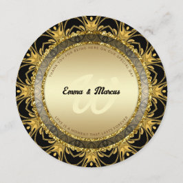 Cartão de Menu Redondo para Casamento Dourado Blac