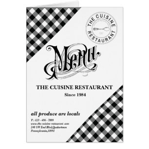 Cartão de Menu Restaurante de Xadrez Personalizado