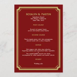 Cartão de menu retro noivado Red Velvet art deco