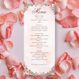 Cartão de Menu Romântico de Casamento Floral Cor-d