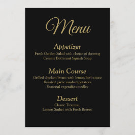 Cartão de Menu Romântico Preto e Dourado