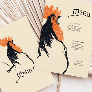 Cartão de Menu Rooster Nouveau de Arte Negrito