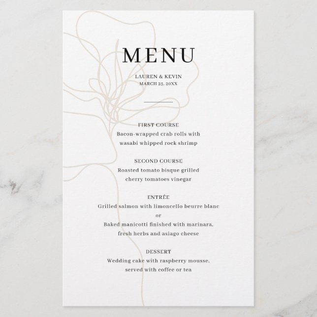 Cartão de menu Rosa de casamento ilustrado (Frente)