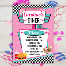 Cartão de Menu Rosa e Azul Turquesa de Lanchonete