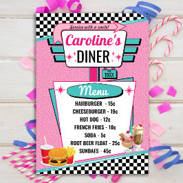 Cartão de Menu Rosa e Azul Turquesa de Lanchonete 