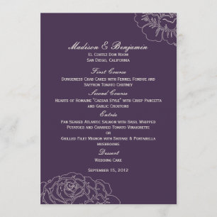 Cartão de Menu Rosa Garden Wedding - Roxo