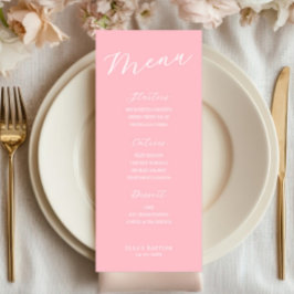 Cartão de Menu Rosa Simples Minimalista