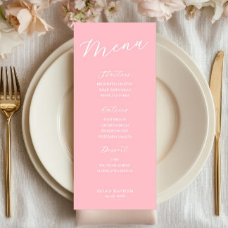 Cartão de Menu Rosa Simples Minimalista