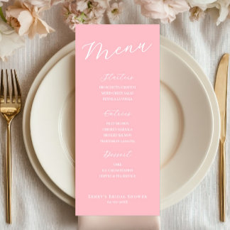 Cartão de Menu Rosa Simples Minimalista