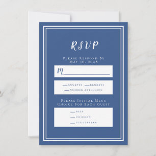 Cartão de Menu RSVP de Casamento Azul e Branco Mi