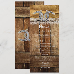 Cartão de Menu Rustic Country Western Wedding