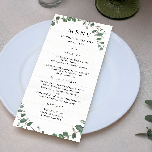 Cartão de Menu Rustic Greenery Wedding (Criador carregado)