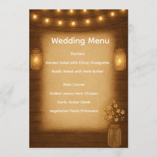 Cartão de Menu Rustic Mason Jar Wedding