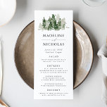 Cartão de Menu Rustic Pine Forest Wedding<br><div class="desc">Cartão de cardápio personalizado elegante com uma floresta de caçadores escuros verde e pinheiros aquíferos no topo com seu nome, data de casamento e detalhes de menu mostrados abaixo. O menu se reverte para um fundo verde-caçador escuro com espaço para texto e fotos. Projetado para coordenar com a nossa coleção...</div>