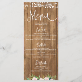 Cartão de Menu Rustic Pink Floral & Wood Wedding