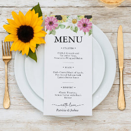 Cartão de Menu Rustic Sunflower Watercolor