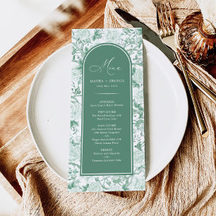 Cartão de Menu Sage Green Chinoiserie Birds & Peon