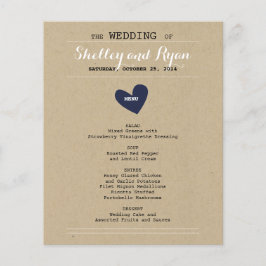 Cartão de Menu Simples de Casamento Cardíaco