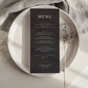 Cartão de Menu Simples de Casamento de Carvão Mini