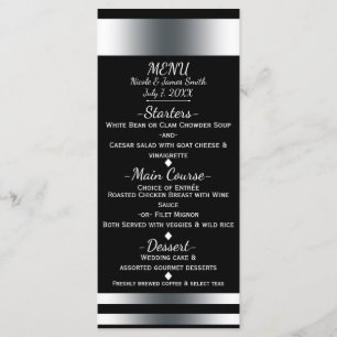 Cartão de Menu Simples Elegante Chic Prata e Preto