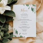 Cartão de Menu Simples Eucalyptus Greenery<br><div class="desc">Projetado para coordenar com nossa coleção de casamento Moody Greenery,  este Modelo personalizável do Menu apresenta um quadro geométrico dourado,  acentuado com galhos verdes de eucalipto de aquarelas,  com texto dourado e cinza. Para fazer alterações avançadas,  selecione a opção "Clique para personalizar mais" em Personalizar este modelo.</div>