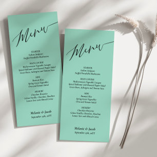 Cartão de Menu Simples Mint Green Minimalist Weddi