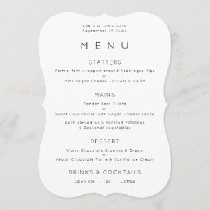 Cartão de Menu Simples Preto Branco ou Qualquer Co