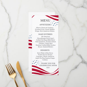 Cartão de Menu Tema Bandeira Americana